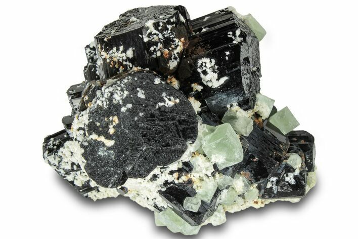 Cubic Fluorite & Feldspar on Black Tourmaline (Schorl) - Namibia #322773